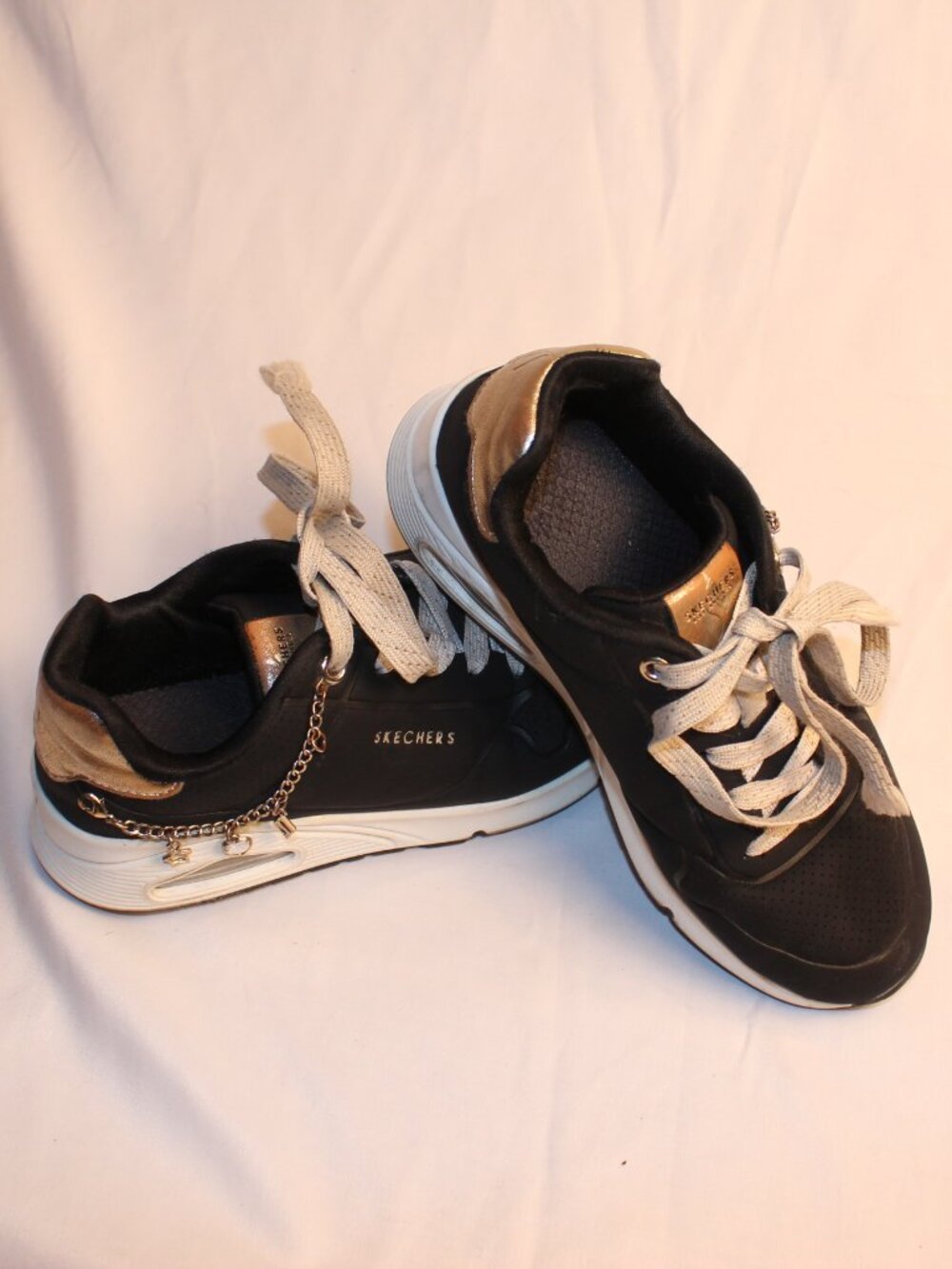 Skechers Black & Gold Lace-Up Kids Sneakers